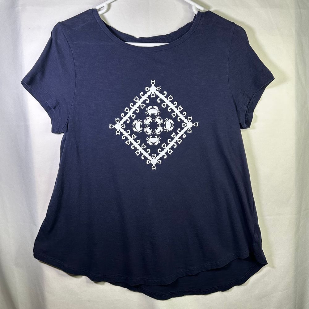 Crown & Ivy Authentic Tee Navy White Crab 100% Cotton Lightweight Women's Small